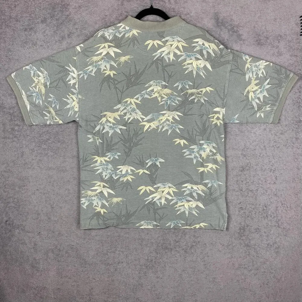 Tommy Bahama Polo Shirt Mens Large Gray Bamboo Leaf Hawaiian Tropical Cotton - Picture 6 of 15